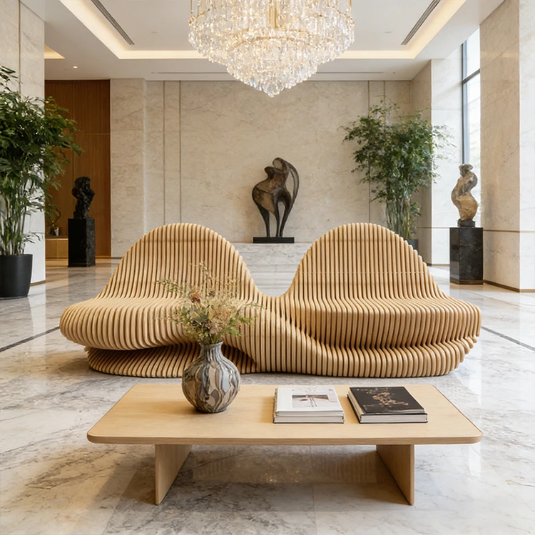 Parametric Wave Seating Bench for Commercial Spaces